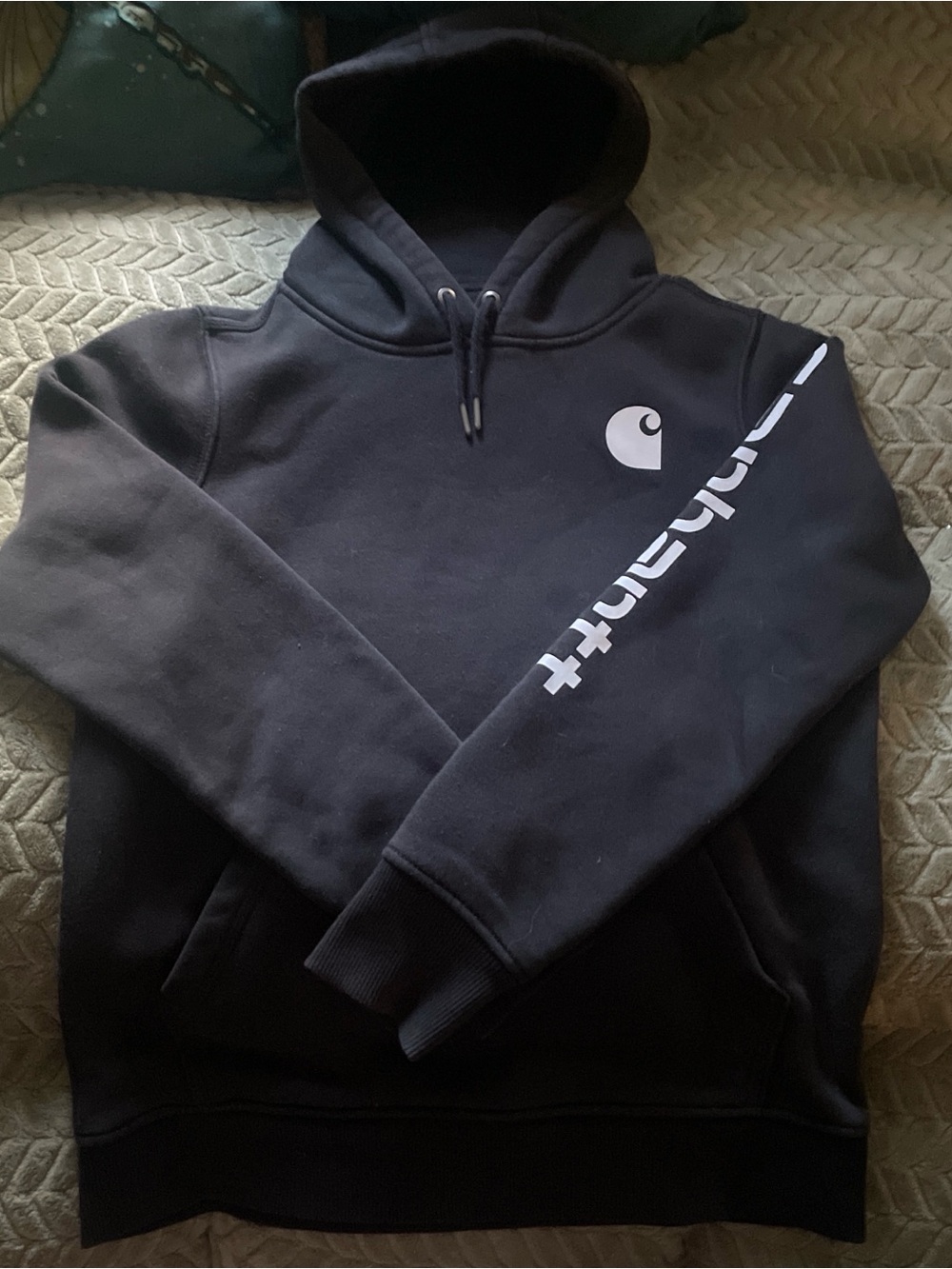 Carhartt Black Logo Hooded Sweatshirt with Sleeve Script